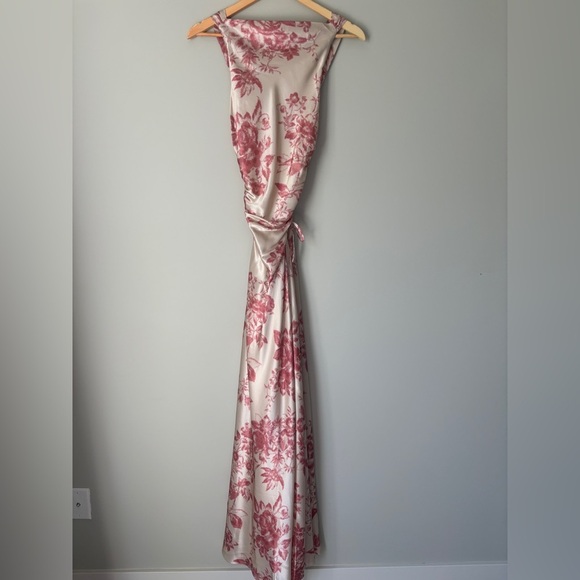 NEW Reformation Anaiis Long Silk Dress Cameo Rose Pink Cream Floral | size 0 - Picture 10 of 13